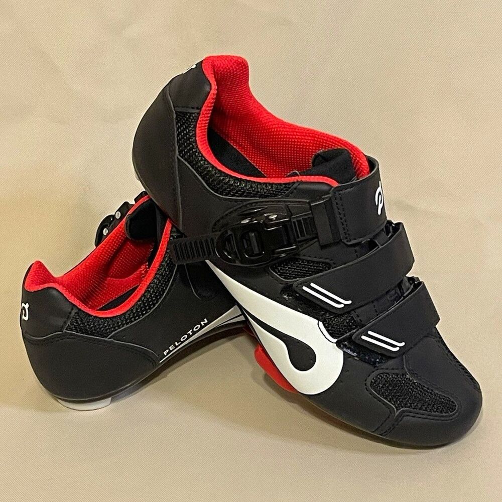 Peloton Cycling Shoes Black/Red/White Ratchet Strap 3-Bolt Compatible EU 40